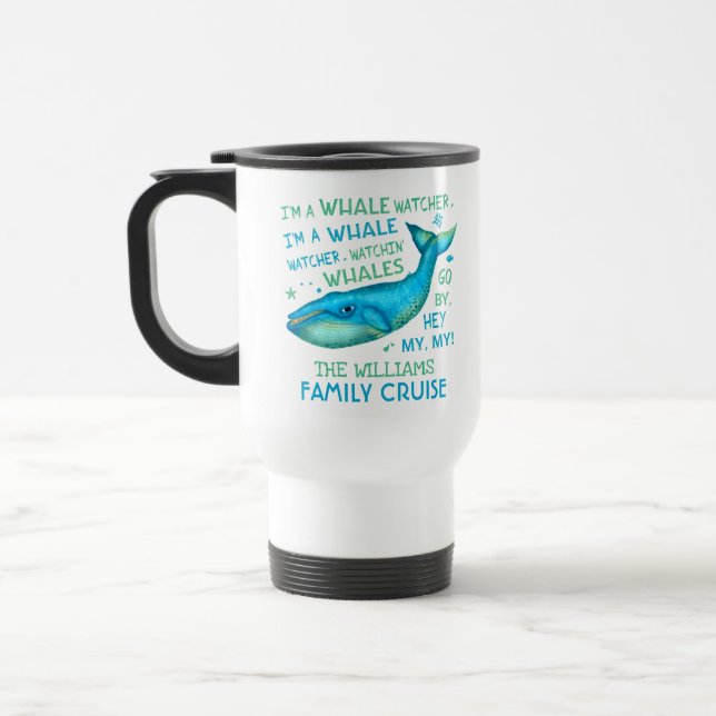 Whale Watching Family Vacation Cruise Personalised Travel Mug (Left)