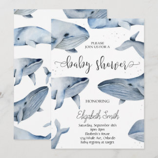Whale Watercolor Baby Shower Invite