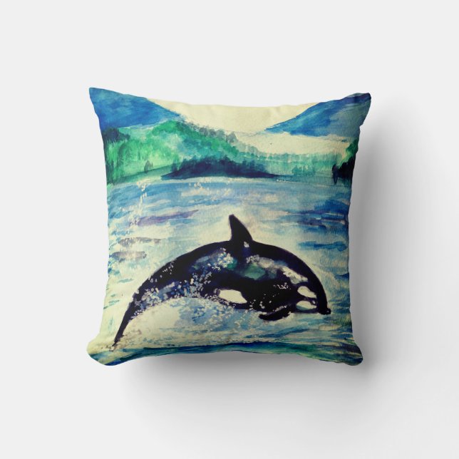Whale watercolor drawing  Throw Pillow (Front)