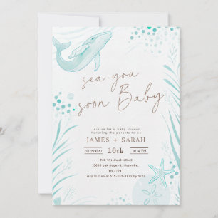 Whale Watercolor Sea You Soon Baby Shower Invitation