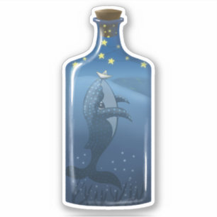 Whale with Boat and Stars in a Bottle Sticker