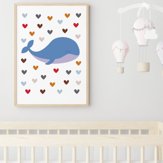 Whale with Colourful Hearts Nursery Room Poster  (Creator Uploaded)