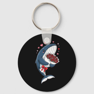 Whale With Roses Cute Valentine Love Illustration Key Ring
