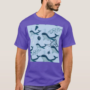 whale with underwater life element pattern seaweed T-Shirt