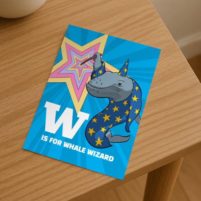 Whale Wizard Just For Fun Alphabet Character Postcard (Creator Uploaded)