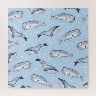 Whale Wonders: Watercolor Starry Sky Jigsaw Puzzle