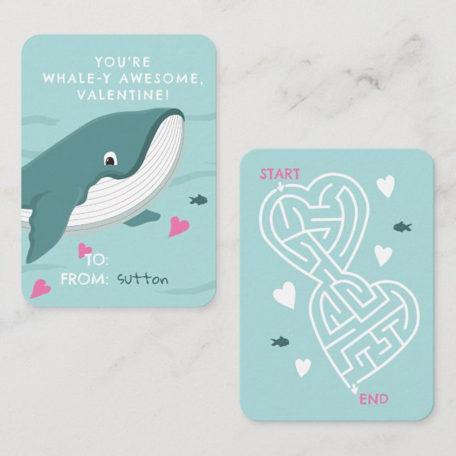 Whale-y Awesome classroom Valentine Card (Front/Back)