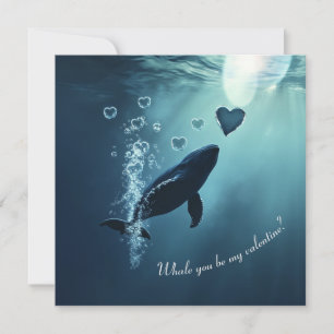 Whale You Be My Valentine Cute Blue Whale Card