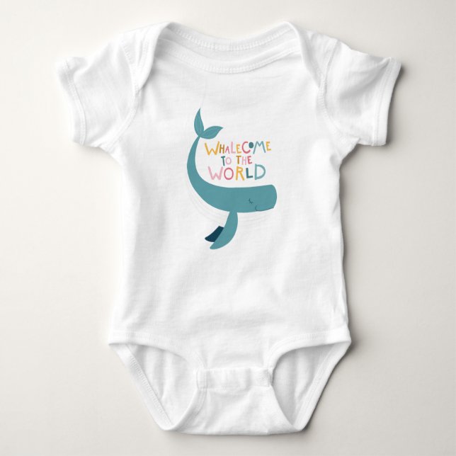 Whalecome To The World Cute Whale T-Shirt Baby Bodysuit (Front)