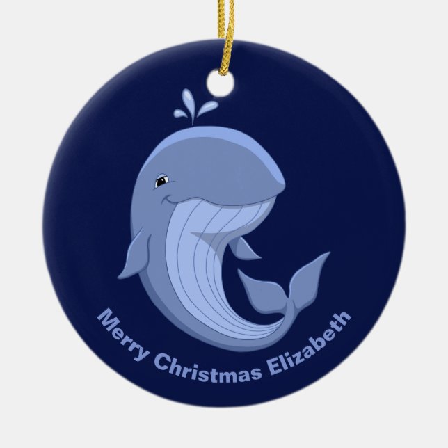 Whaled It Cute Happy Blue Whale Ceramic Tree Decoration (Front)