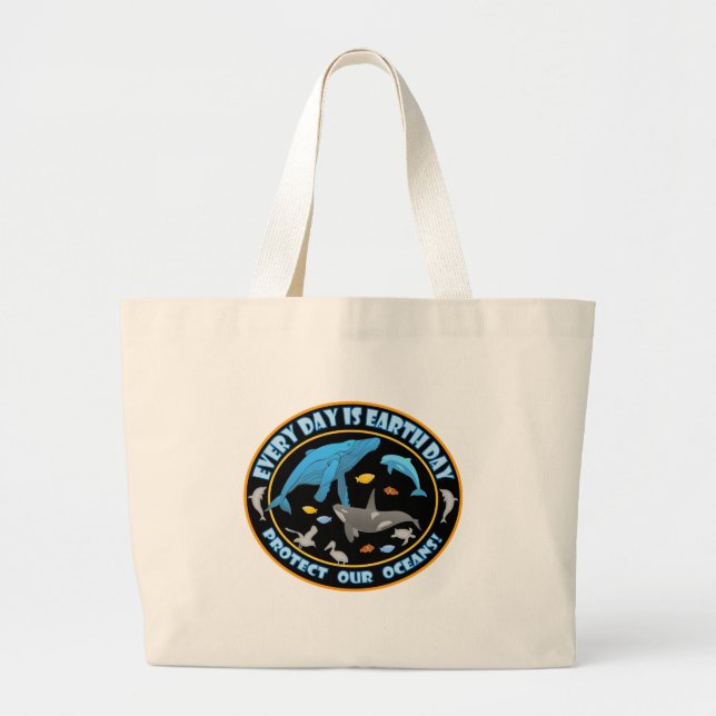 Whales and Dolphins Large Tote Bag (Front)