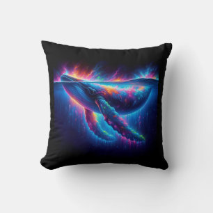 whales and night with neon colors amazing cushion