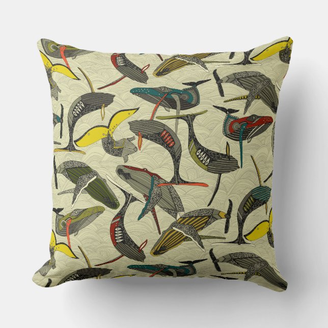 whales and waves bold cushion (Front)