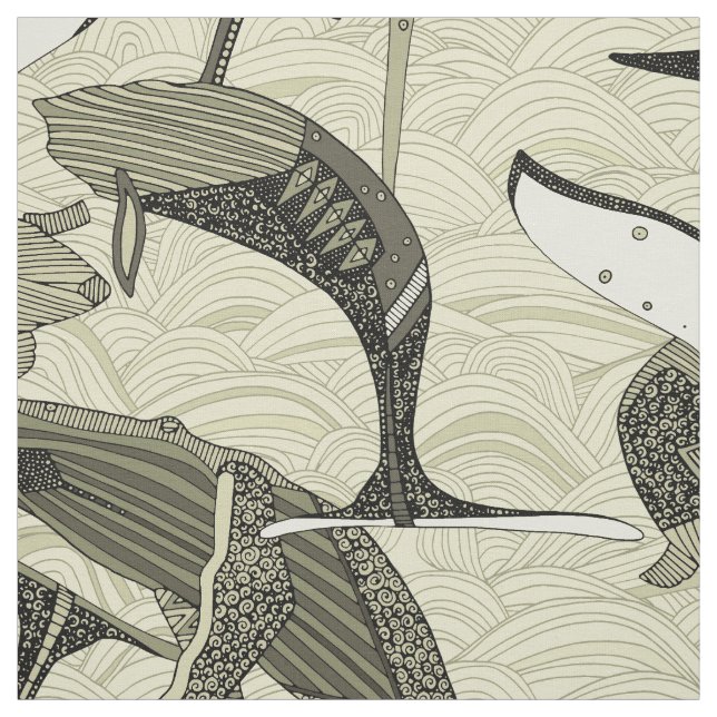 whales and waves natural fabric (Swatch)
