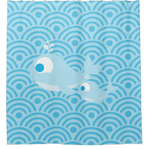 Whales and Waves Shower Curtain