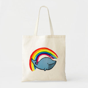 whales, animals, cartoons, rainbow tote bag