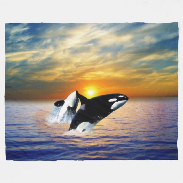 Whales at sunset fleece blanket (Front (Horizontal))