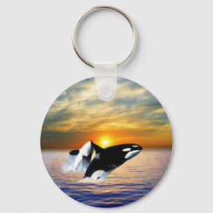 Whales at sunset key ring