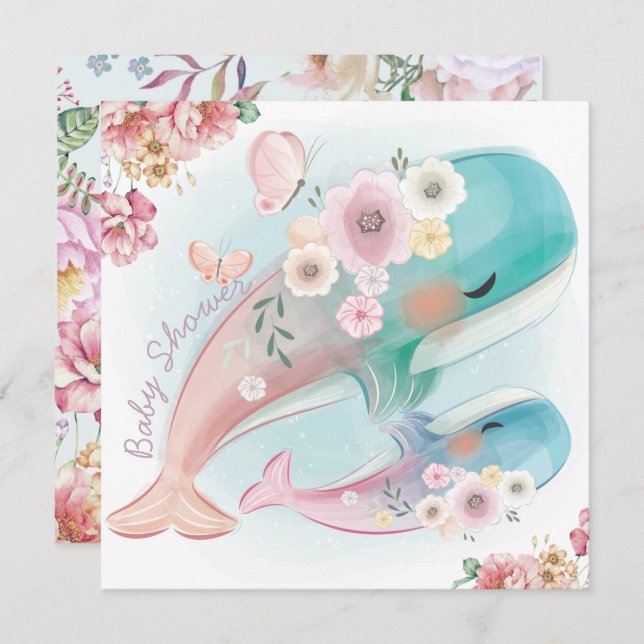 Whales Baby Shower Invitation (Front/Back)