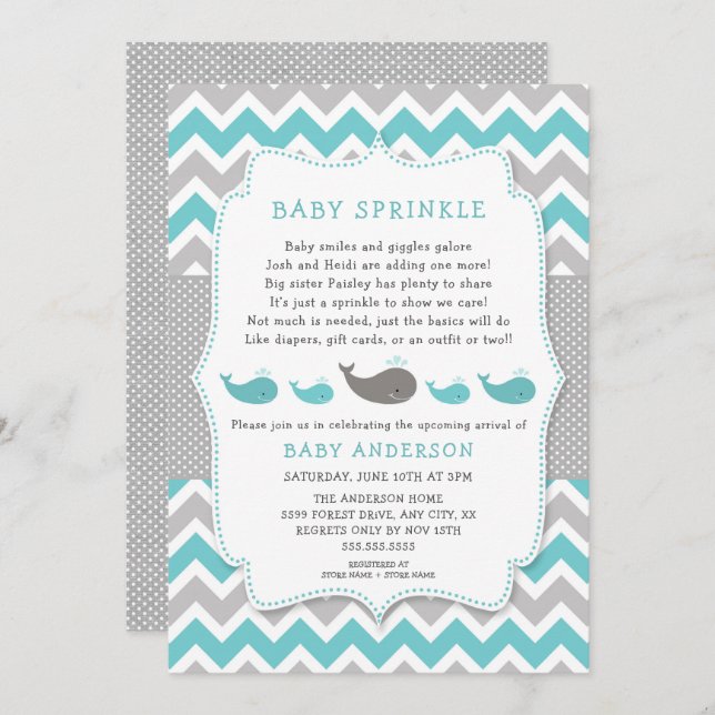 Whales baby sprinkle invitation, neutral gender invitation (Front/Back)