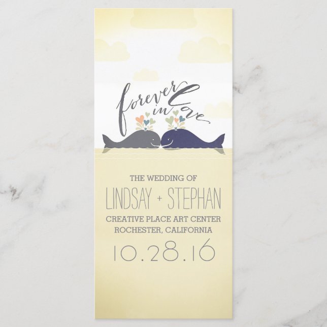 whales couple romantic nautical wedding programs programme (Front)