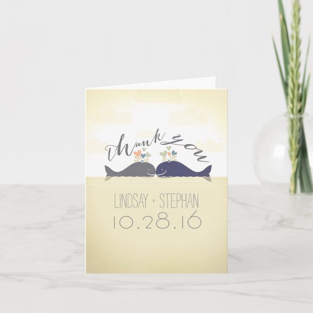 whales cute romantic modern wedding thank you card (Front)