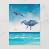 Whales Fantasy Beach Sea Watercolor