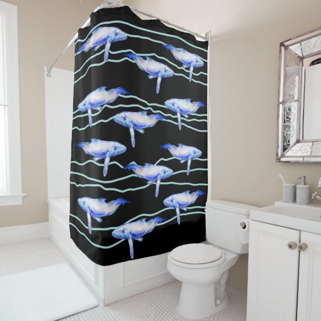Whales Fishes  Shower Curtain (In Situ)