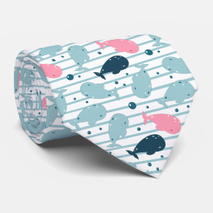 Whales In Navy Blue Pink Tie