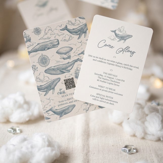 Whales in the Clouds | Celestial Voyage Birthday Invitation (Styled Shot)