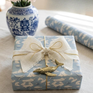 Whales in the Clouds I Vintage Blue Toile Wrapping Paper