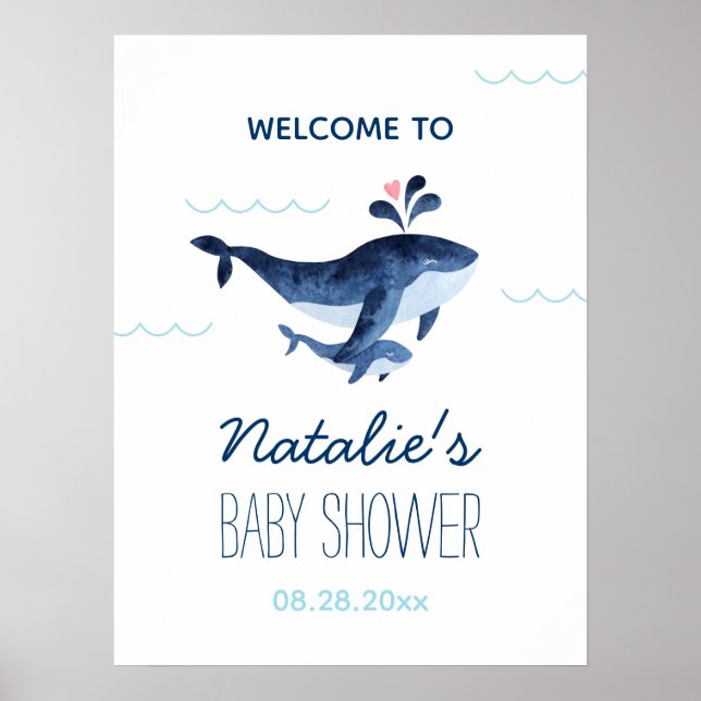 Whales Nautical Under the Sea Baby Shower Welcome Poster (Front)