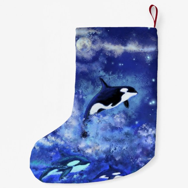 Whales on Blue Full Moon Christmas Stocking (Back)