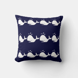 Whales stripes WHITE on NAVY BLUE PILLOW