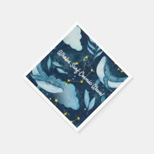 Whales Surf Cosmic Waves Blue Constellation Design Napkin