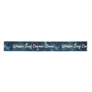 Whales Surf Cosmic Waves Blue Constellation Design Satin Ribbon