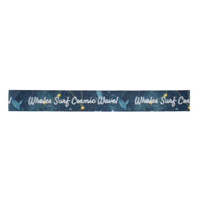 Whales Surf Cosmic Waves Blue Constellation Design Satin Ribbon (Front)