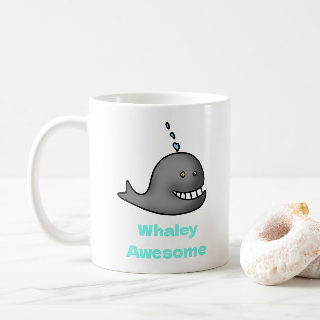 Whaley Awesome Funny Whale Pun Design Coffee Mug (With Donut)