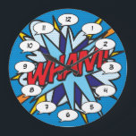 WHAM Fun Retro Comic Book Pop Art Large Clock<br><div class="desc">Fun trendy superhero comic book pop clocks that are sure to add a splash of colour to a range of rooms around your home or office. An ideal way to treat yourself or someone that you know with these cool, unique comic con designer clocks. Why not add some zap pow...</div>