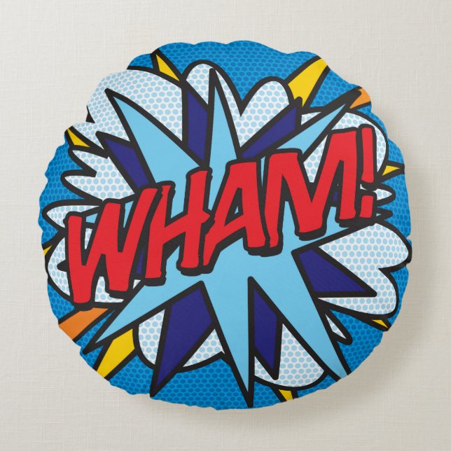 WHAM KA-POW Fun Retro Comic Book Pop Art Round Cushion (Front)