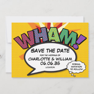 WHAM Save the Date Fun Retro Comic Book Pop Art Invitation