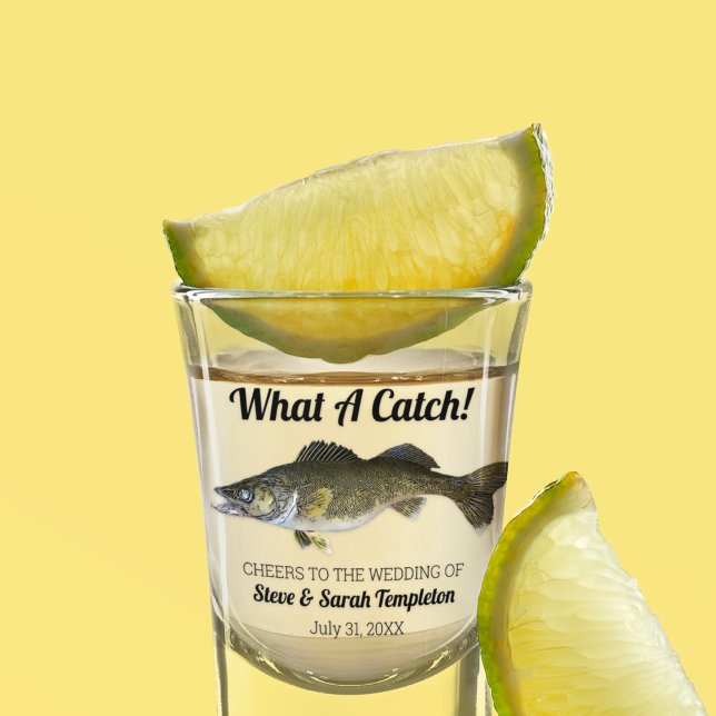 What a Catch Fishing Walleye Wedding Date Favour Shot Glass (Creator Uploaded)