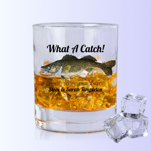 What a Catch Fishing Walleye Wedding Date Favour Whiskey Glass