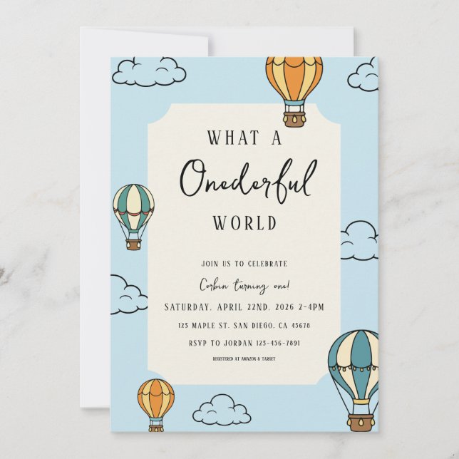 What a Onederful World Birthday Party Invitation (Front)
