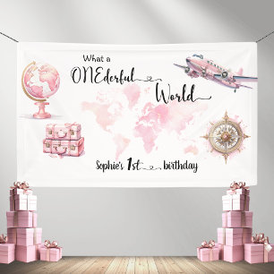 What a ONEderful World Pink 1st birthday Banner