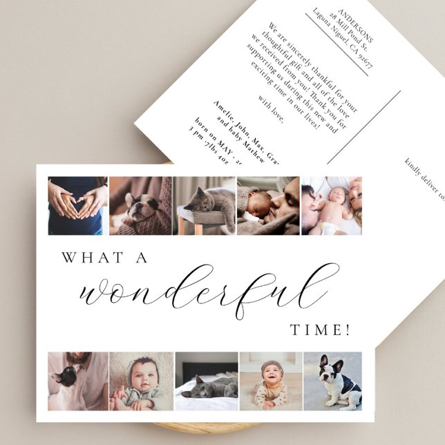 What a Wonderful Time Multi Photo Minimal New Baby Postcard (Creator Uploaded)