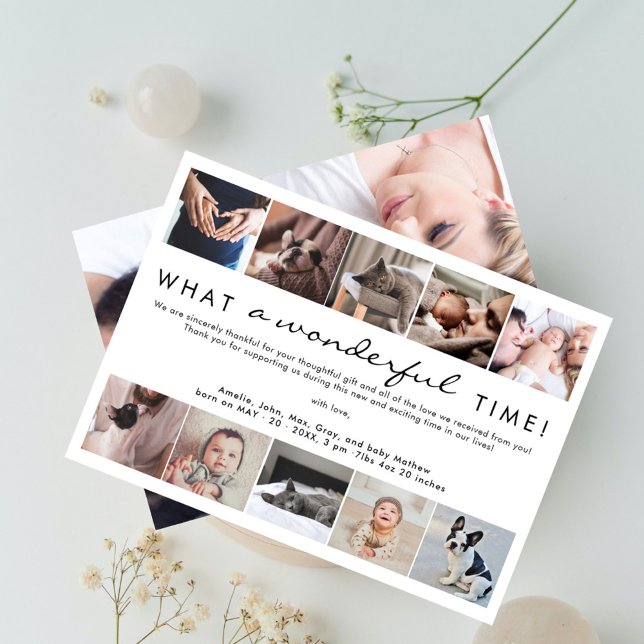 What a Wonderful Time Photo Collage New Baby Thank You Card (Creator Uploaded)