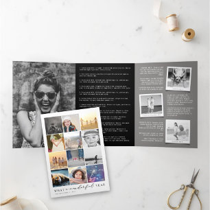 What A Wonderful Year In Review 20 Photo Collage Tri-Fold Holiday Card