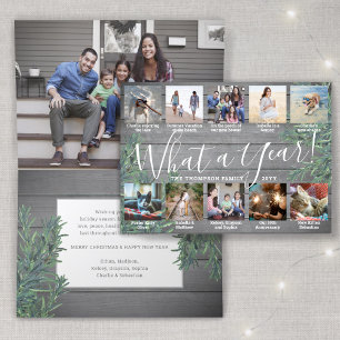 What a Year! 11 Photo Christmas Greenery & Wood Holiday Card