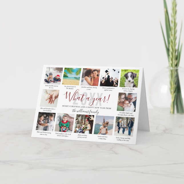 What A Year 12 Photo Collage Captions Family Holid Holiday Card (Front)